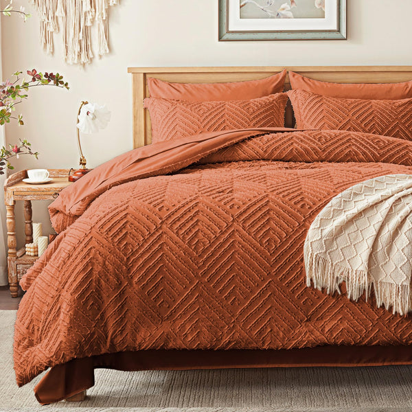 Zzlpp Queen Comforter Set 7 Pieces, Beige Bed in a Bag Queen Size, Tufted Boho Bedding Set with 1 Comforter, 2 Pillow Shams, 2 Pillowcases, 1 Flat Sheet, 1 Fitted Sheet