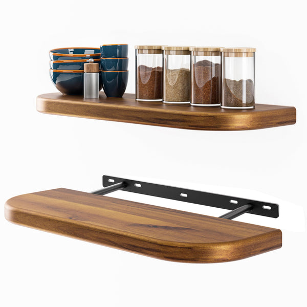 BATODA 36" Acacia Wood Floating Shelves Wall Mounted (Round Edge) – Rustic Farmhouse Wooden Wall Storage Shelf for Bedroom, Kitchen - Brackets and Shelving Hardware Included (Acacia,36 Inch Length)