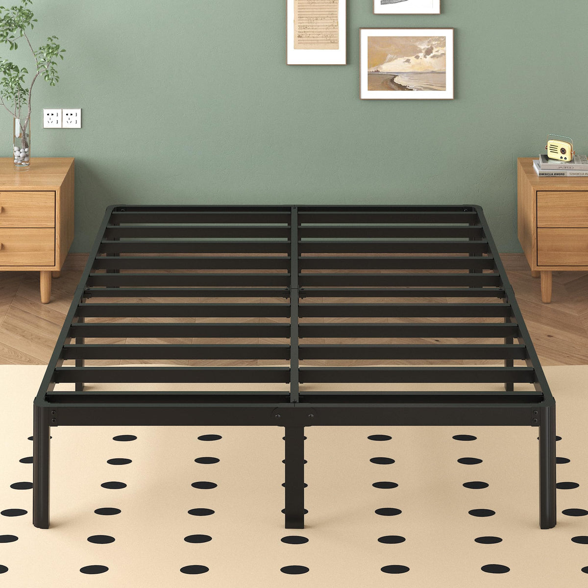 Lutown-Teen 25 Inch High Queen Bed Frame with Rounded Corner Legs, Heavy Duty Metal Queen Platform Bed Frame with Steel Slats Support, No Box Spring Needed, Noise Free, Easy Assembly