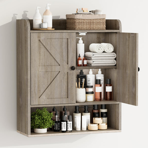 EasyCom Bathroom Wall Cabinet, Farmhouse Medicine Cabinet with Adjustable Shelves and Double Barn Doors, Over The Toilet Storage Cabinet Wall Mounted for Bathroom, Kitchen, Living Room, Russet