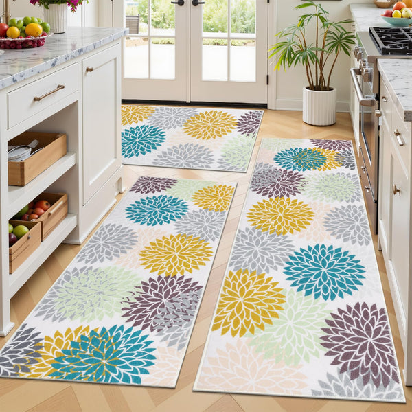 Ileading Kitchen Rugs Sets of 3 Boho Kitchen Floor Mat Carpets Non Skid Kitchen Rugs and Mats Washable Kitchen Runner Rugs for Kitchen Floor Hallway Living Room Laundry Entryway
