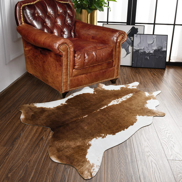 BENRON Premium Cowhide Rug for Living Room Bedroom Western Home Decor Non-Slip Cute Rug with Irregular Animal Skins and Hides Khaki Brown 8x9 Feet