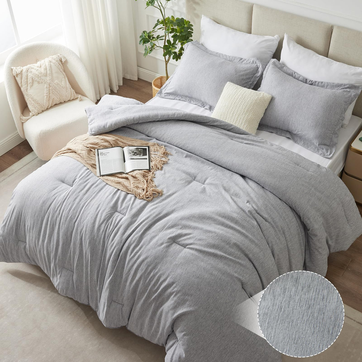 CozyLux King Size Comforter Set 3 Pieces, Heathered Blue Soft Luxury King Bedding Sets, Breathable Lightweight Down Alternative Comforter with 2 Pillow Shams, All Season Bed Set Gift for Home