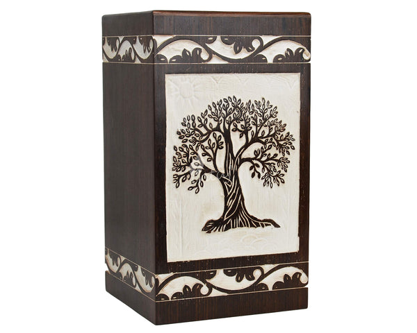 Handmade Rosewood Urn for Human Ashes | Tree of Life Wooden Urns Hand-Crafted - Funeral Cremation Urn for Ashes (Heart Tree, Keepsake - 100 Cu/in)