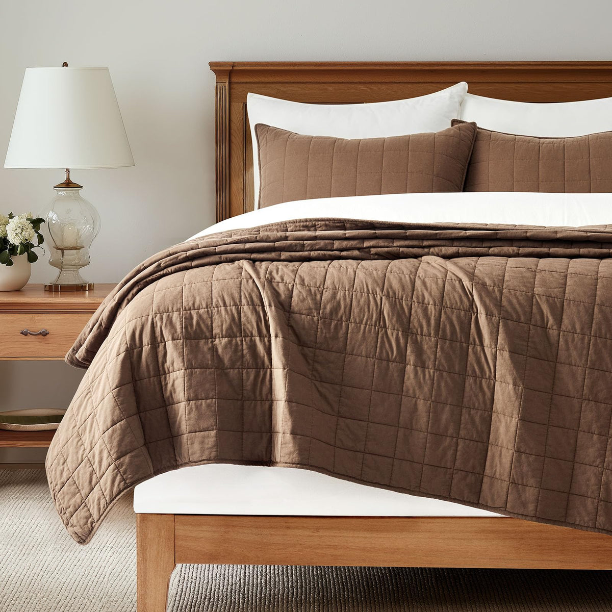 EVERGRACEHOME 100% Cotton Box Stitch Quilt Bedding Set King Size 3 Pieces, Garment-Washed Lightweight Soft Cozy Coverlet, Oversized Quilted Bedspread Sets with 2 Shams for All Season, Blue Linen