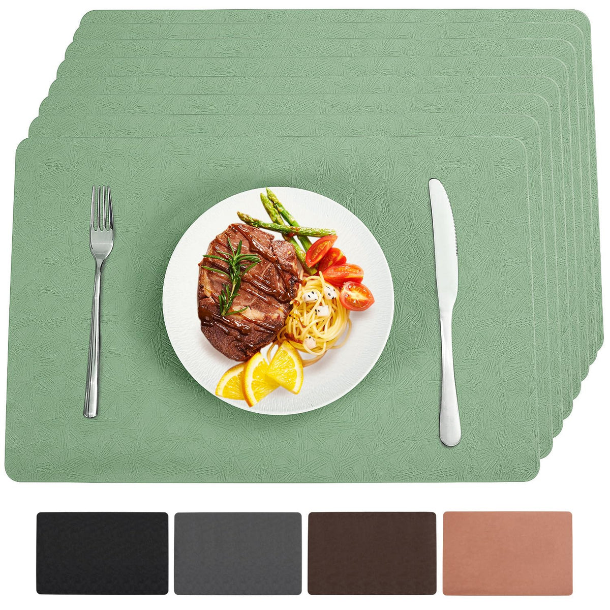 Vinyl Placemats Set of 4 Heat Resistant Easy Clean Non-Slip Place Mats for Dining Table. Faux Leather Waterproof Stain Resistant Wipeable Washable PU Table Mats(4, Red)
