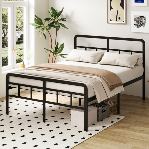 Richwanone 14 Inch Twin XL Bed Frame with Wood Headboard and Footboard, Metal Platform Frame with Steel Slat Support, No Box Spring Needed, Easy Assembly, Black