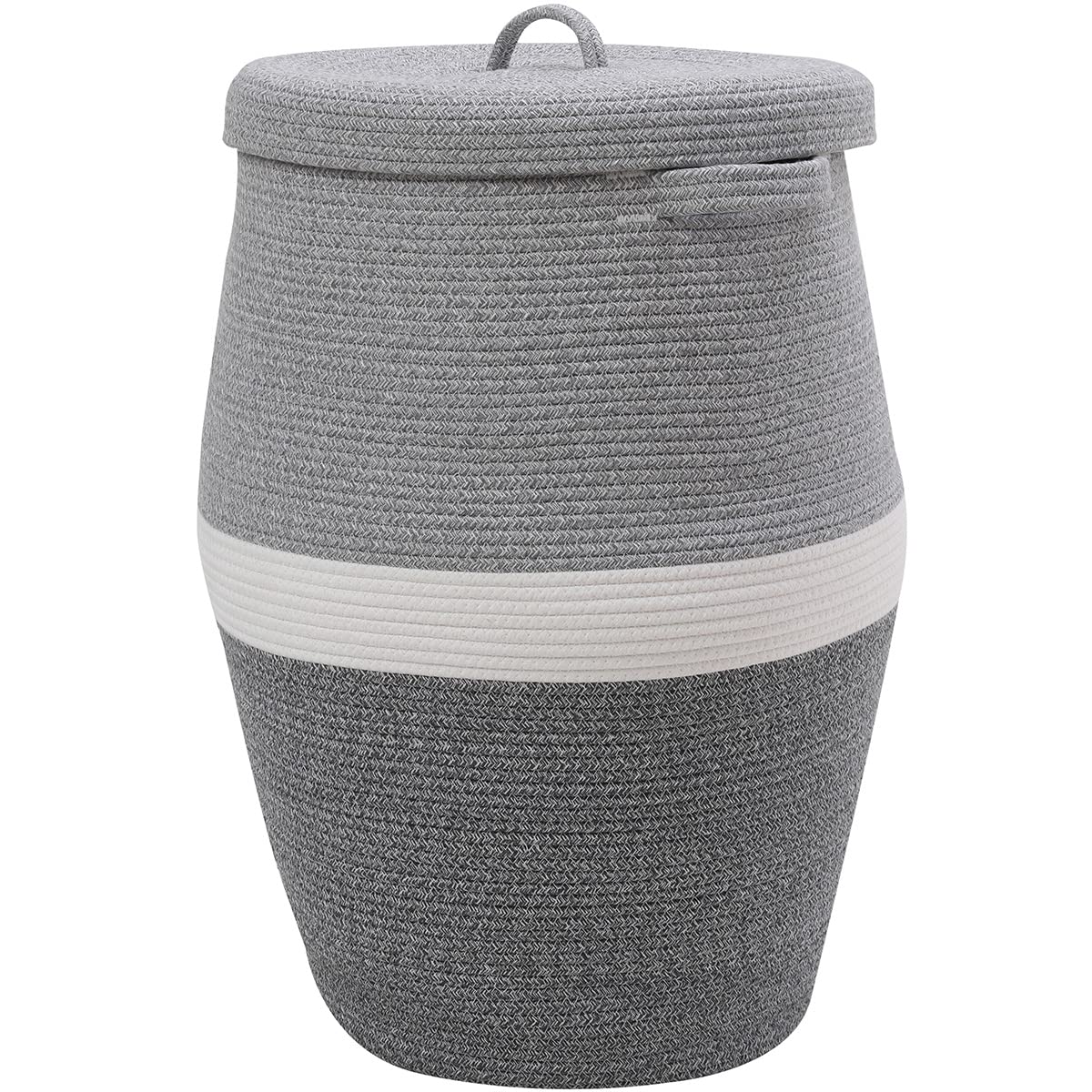 26"x20" Handcrafted Tall Cotton Rope Basket with Lid, Stylish Flagon Shape with Cover, Clothes Hamper with Top, for Bedroom and Living Room, All Dark Brown