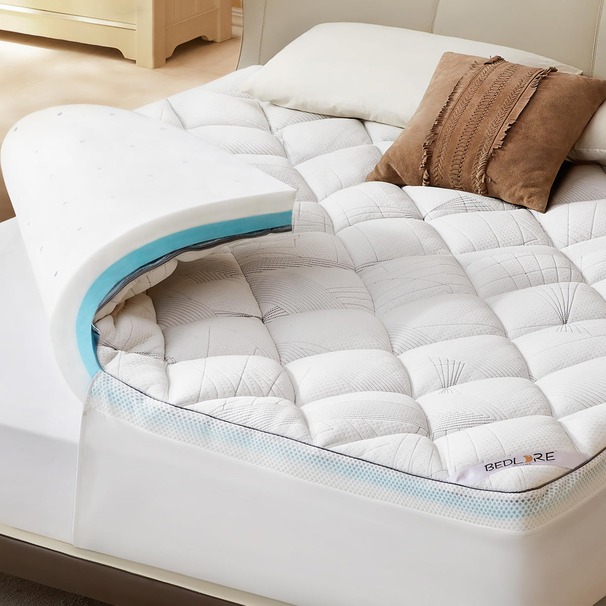 Bedlore Mattress Topper King Size, 4 Inch Memory Foam Mattress Topper Dual Layer Medium Support, 2 Inch Cooling Gel Memory Foam Plus 2 Inch Pillow Top Mattress Pad Cover for Back Pain