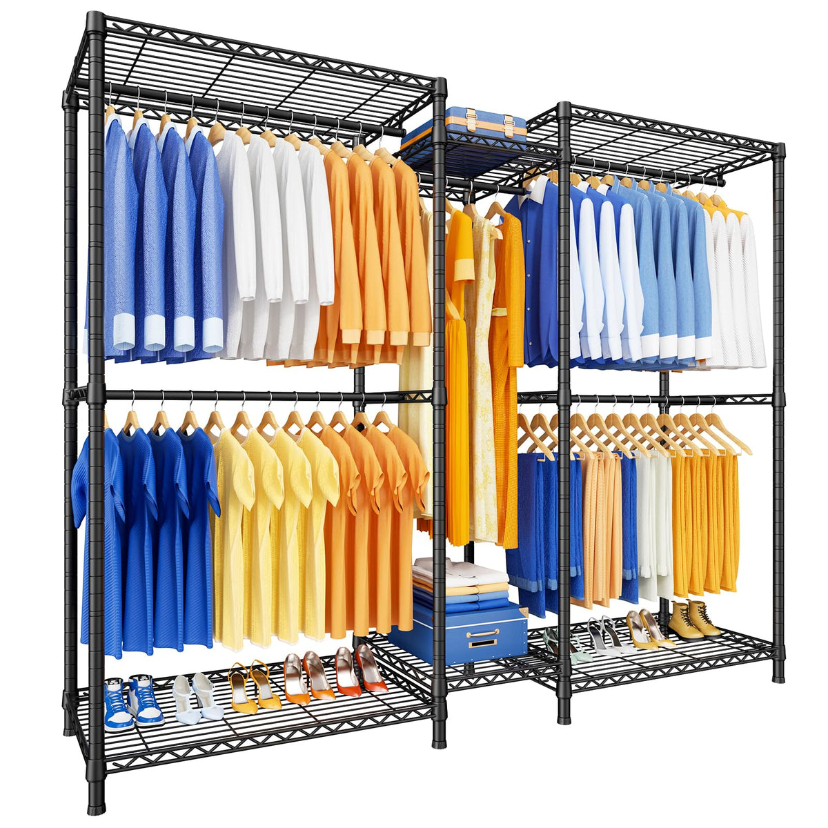 Ulif E12 Clothes Rack，Heavy Duty Freestanding Garment Rack with Shelves，Metal Clothing Closet Storage System for Hanging Clothes，71" W x 16" D x 76.5" H, Hold 960 lbs，Grey