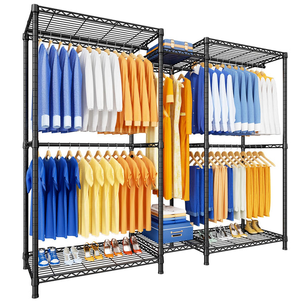 Ulif E12 Clothes Rack，Heavy Duty Freestanding Garment Rack with Shelves，Metal Clothing Closet Storage System for Hanging Clothes，71" W x 16" D x 76.5" H, Hold 960 lbs，Grey