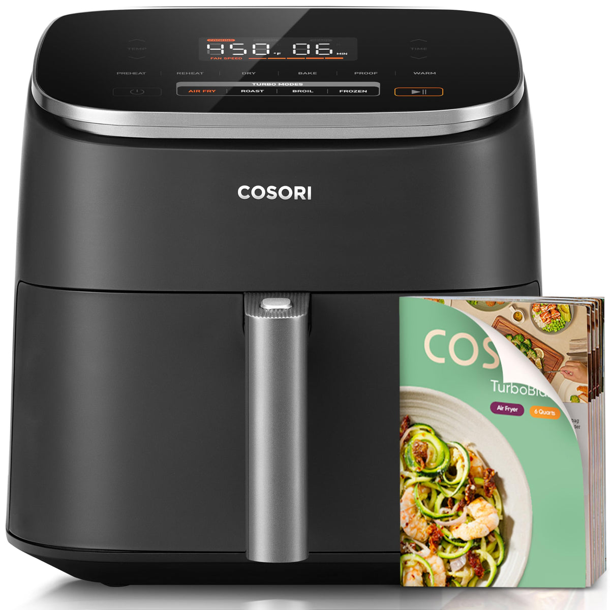COSORI Air Fryer TurboBlaze 6Qt, 9-in-1 Airfryer, 5 Speeds Dry, Roast, Proof, 15-MINS In-App Recipes, Compact, Quickly Cook, 95% Less Oil for Healthy Meals, Easy Clean, Dark Gray