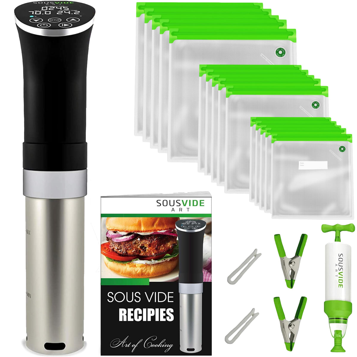 Sous Vide Bags 30 Reusable Vacuum Food Storage Bags Sous Vide Bag Kit 3 Sizes BPA Free (Premium)