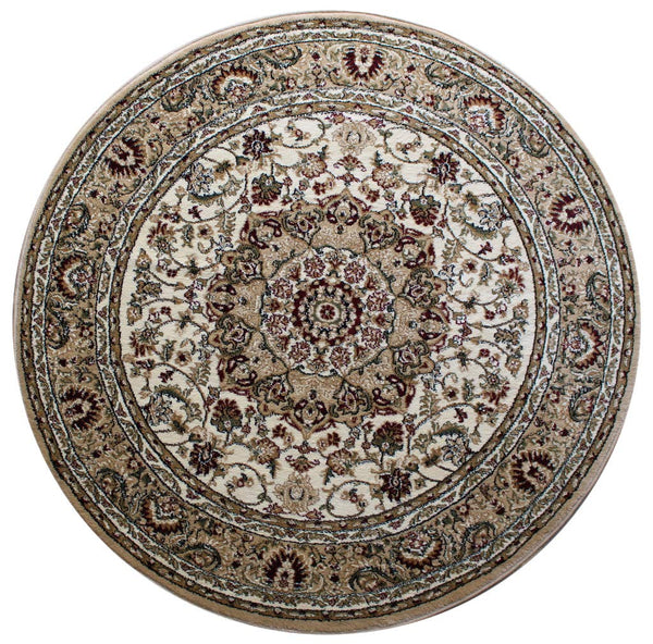 Bellagio Traditional Octagon Area Rug Design 401 Beige (7 Feet 3 Inch x 7 Feet 3 Inch)