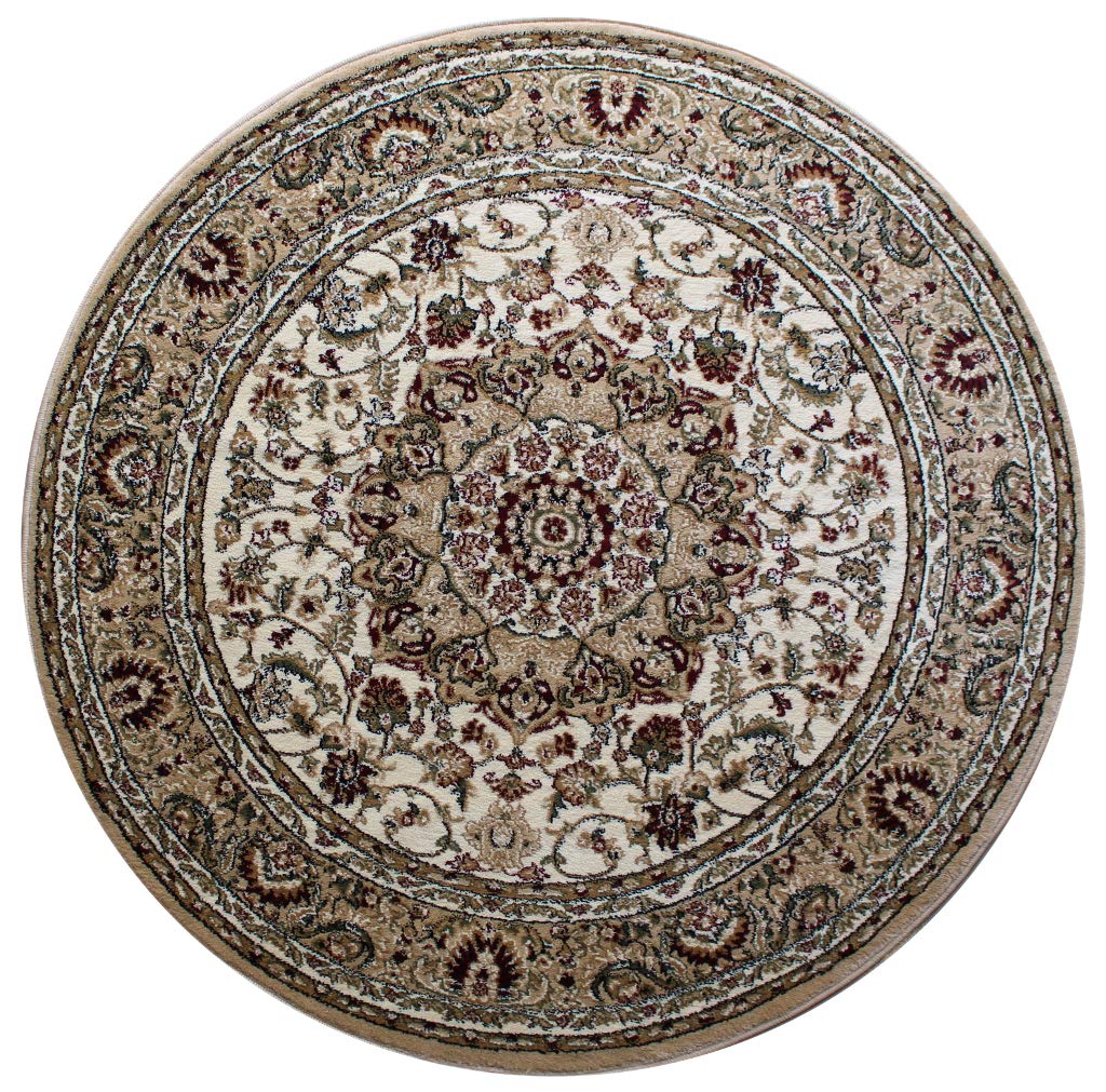 Bellagio Traditional Octagon Area Rug Design 401 Beige (7 Feet 3 Inch x 7 Feet 3 Inch)