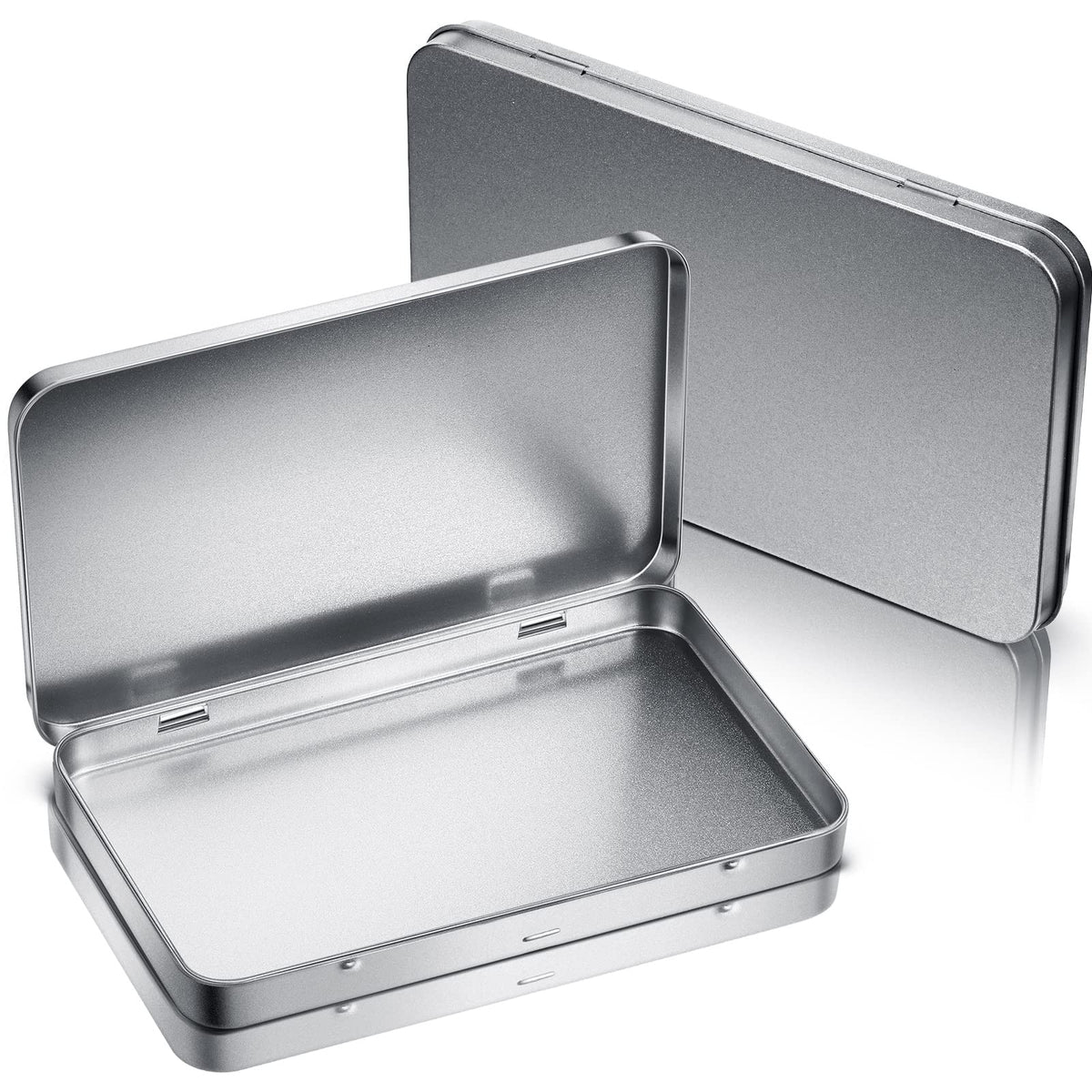 Geiserailie 40 Pack Rectangular Metal Tin Box with Lid Metal Hinged Lid Tin Empty Box Container Silver Storage for Watercolor Jewelry Pen Eraser Pill Candy Craft Organize 7.0 x 4.2 x 0.6'' (Sliver)