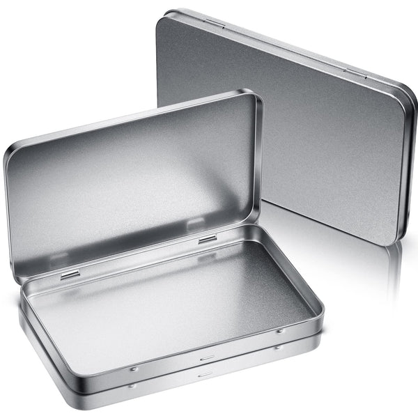 Geiserailie 40 Pack Rectangular Metal Tin Box with Lid Metal Hinged Lid Tin Empty Box Container Silver Storage for Watercolor Jewelry Pen Eraser Pill Candy Craft Organize 7.0 x 4.2 x 0.6'' (Sliver)