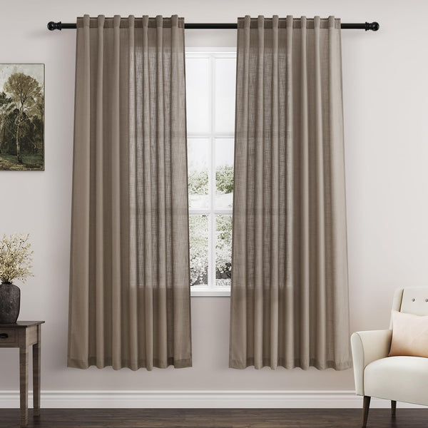 132 inch Curtains Extra Long 2 Panels Set Back Tab Neutral Farmhouse Drapes Light Filtering Semi Sheer Linen Curtain 132 inch Length for Floor to Ceiling Window Patio Sliding Door Ivory Cream 11ft
