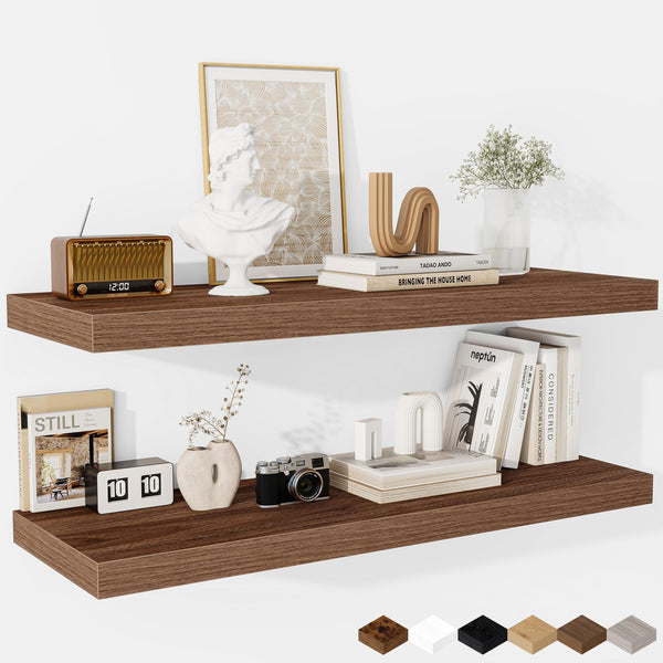 Floating Shelves - 10.23 Inch Deep Wall Shelf for Decor & Storage - Wall Mounted Display Shelving with Invisible Heavy-Duty Metal Bracket - 48" W x 10.23" D x 1.8" H - Set of 1 - Rustic Black