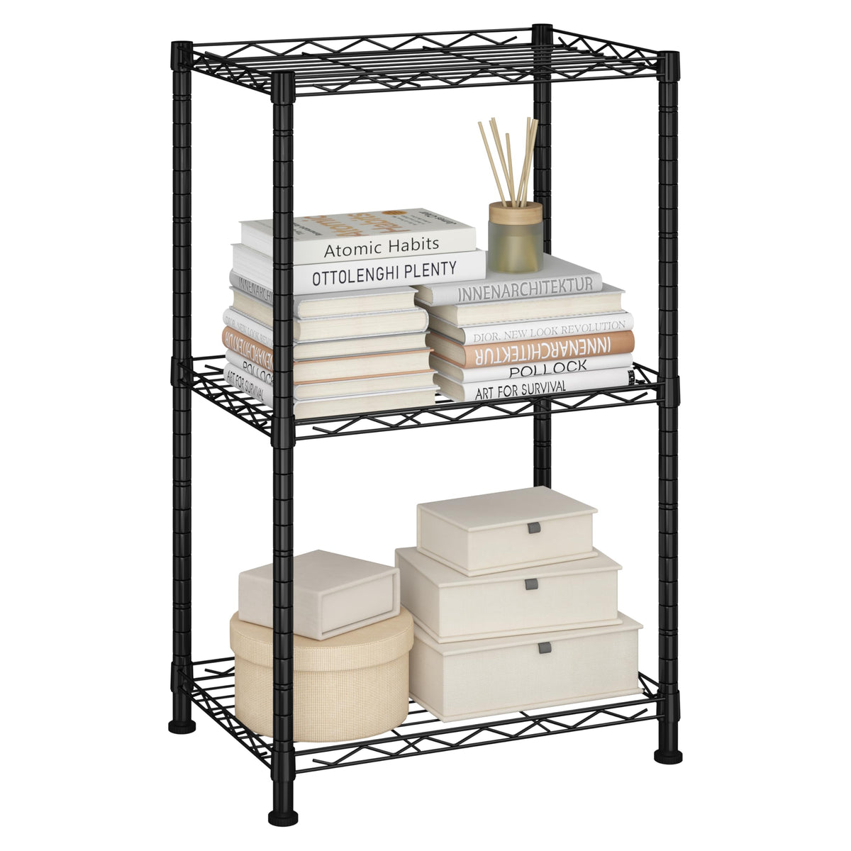 HOMEFORT 4-Shelving Unit,Adjustable Storage Shelves,Metal Wire Shelf with Shelf Liners and Hooks for Kitchen,Closet,Bathroom,Laundry,White,21" W x 11" D x 43" H