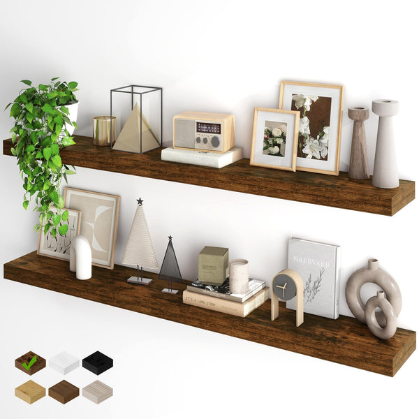 Fun Memories 55 Inch Fireplace Mantel Shelf -Long Floating Shelf, Wall Mounted Farmhouse Display Shelf with Invisible Heavy Duty Metal Bracket, Oak