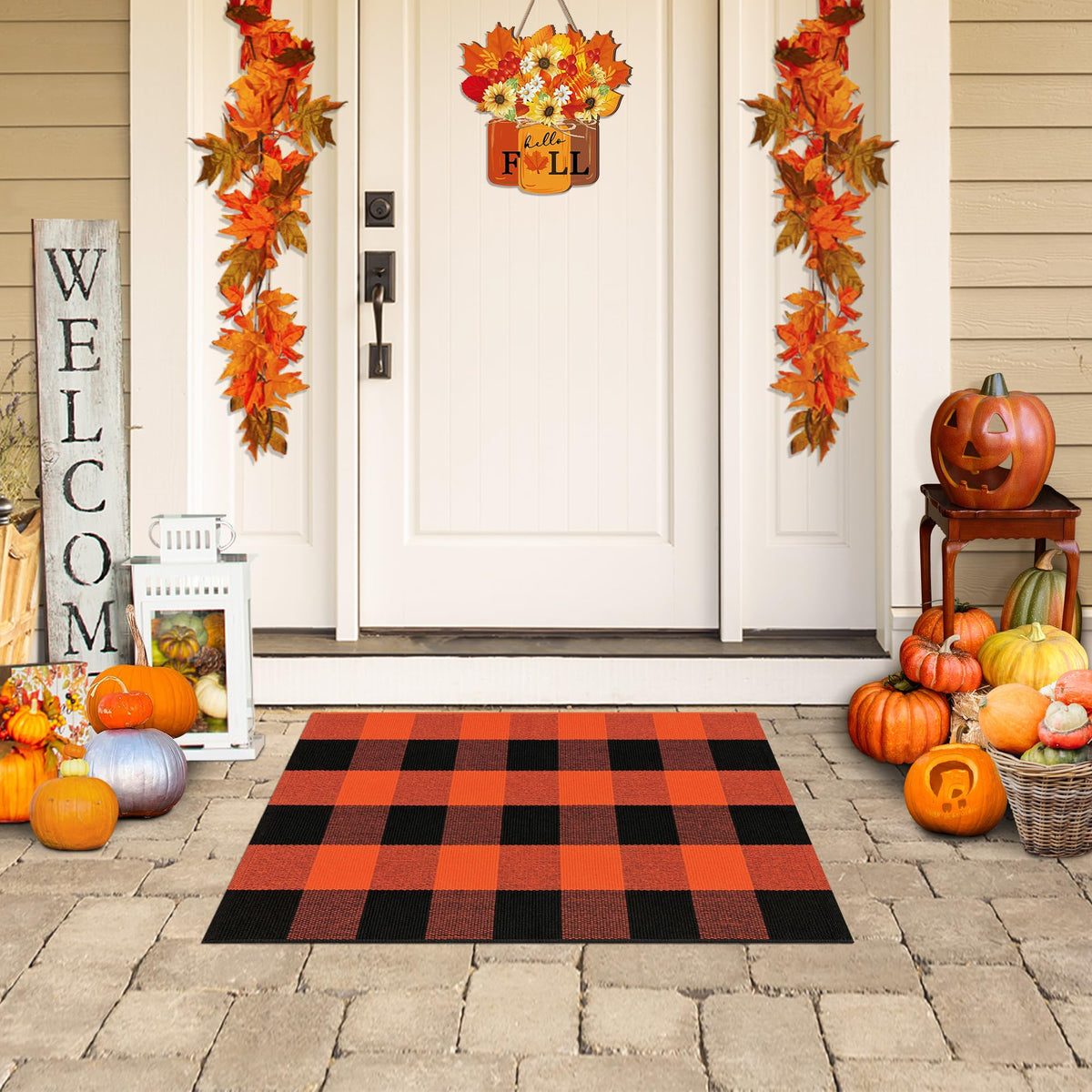 Buffalo Plaid Rug 8x10 Cotton Buffalo Check Rug Navy and Off White Woven Rug Retro Checkered Outdoor Rug Washable Indoor Outdoor Area Rug for Living Room Bedroom Farmhouse Patio Carpets