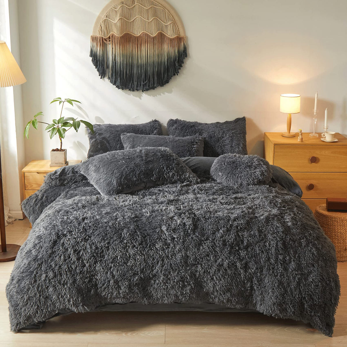 Tie Dye Black Fluffy Comforter Cover Set,Ultra Soft Plush Duvet Cover Bedding Sets Twin 2 Pieces with Pillow Cases, Black Fluffy Bed Set Zipper Closure (Tie Dye Black, Twin)