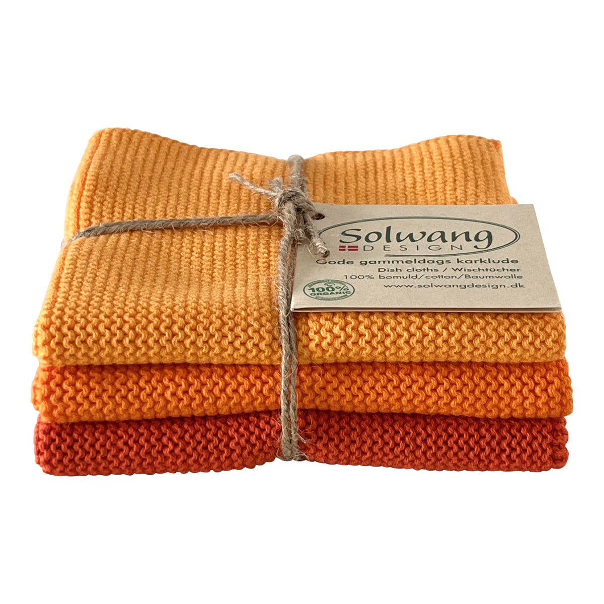 Solwang 3-Piece Danish Cotton Dishcloths in 100% Certified Organic Cotton Made in India (Rustic Green Organic Combi)