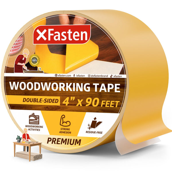 XFasten Bulk Double Sided Woodworking Tape 1-inch 1,296-Feet Total (12-Pack) Residue-Free Woodworking Tool for CNC Routing Machine, Removable Double Sided Tape for Woodworking Router Template