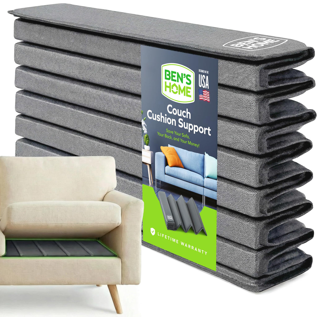 BEN'SHOME® Heavy Duty Extra Deep Couch Cushion Support Board for 3-Seat Sofas - Fix Sagging Cushions Instantly | 0.5" Thick Solid Wood, 400 LBS | Fits 58-67" x 25" | Anti-Slip, Lifetime Replacement