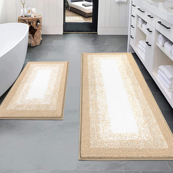 Bsmathom Bathroom Rug Sets 3 Piece, Absorbent Non-Slip Bath Mats Soft Shaggy Machine Washable Bathroom Mat Set Floor with U-Shaped Toilet Mat for Bathroom, Coffee