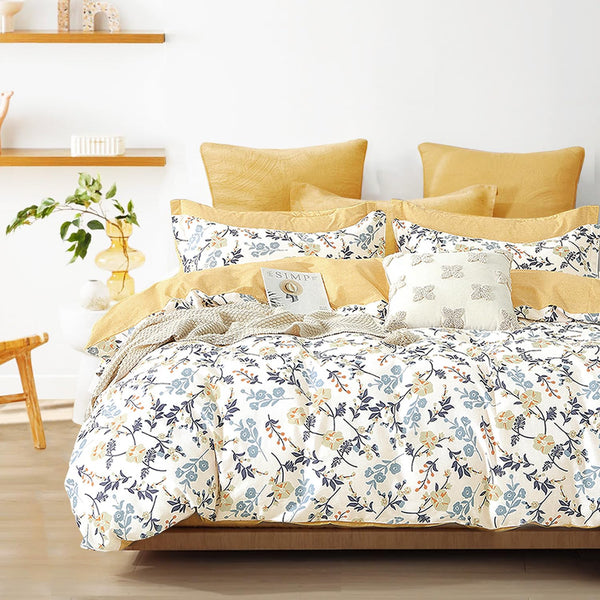 LEMIROE Botanical Cotton Comforter King Size - White Comforter with Delicate Black Leaves Patterns,Gray Reversible Lightweight Bedding Sets 3Pcs