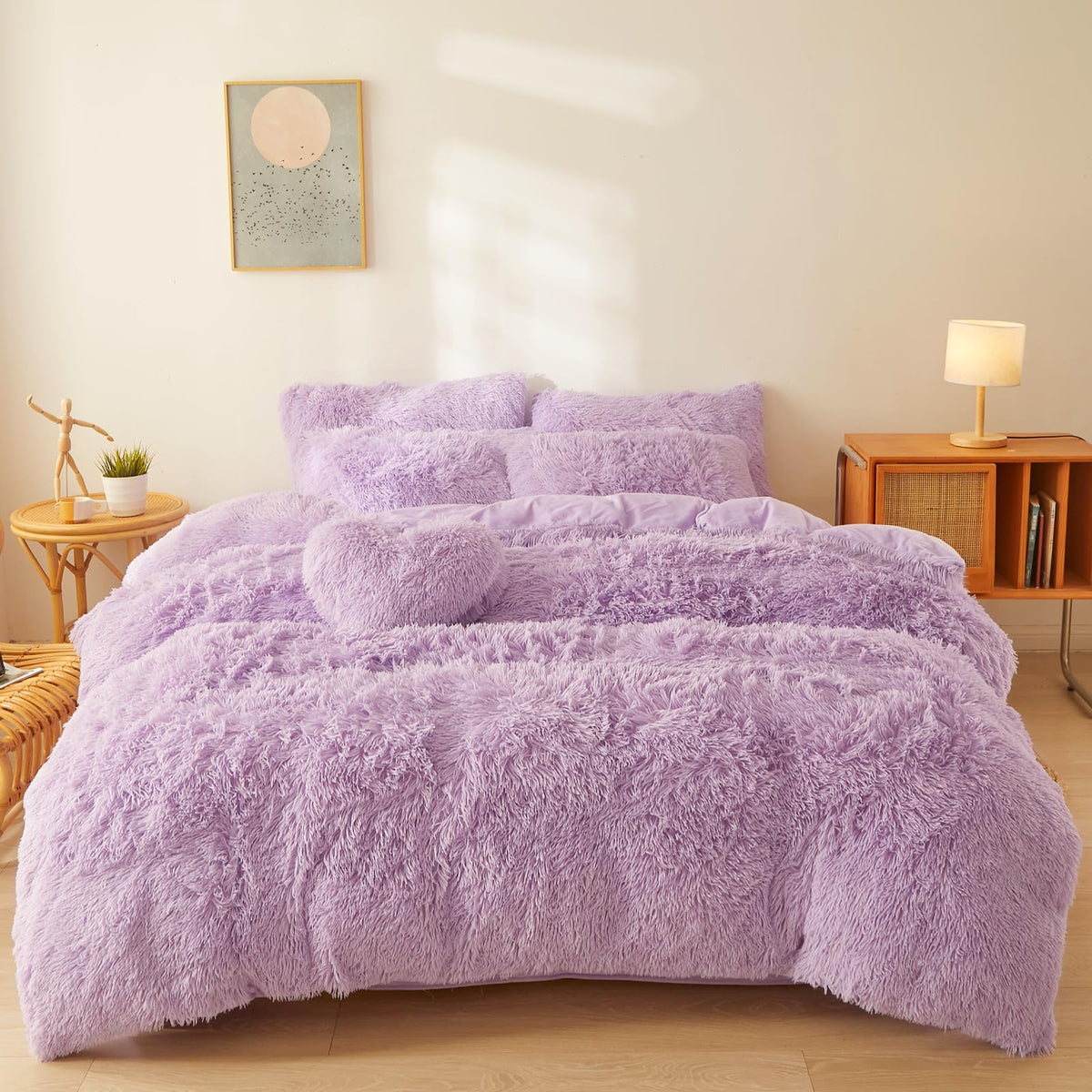 Fluffy Faux Fur Comforter Cover Set Queen - Ultra Soft Plush Pink Bedding Set 3 Pieces (1 Duvet Cover + 2 Pillow Cases) Cute Bed Set (Light Pink, Queen)