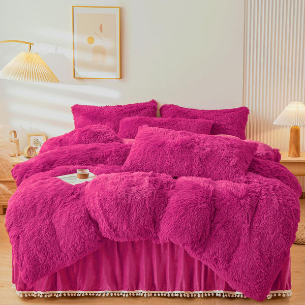 Fluffy Grey Faux Fur Comforter Cover Set Twin，Fluffy Fuzzy Plush Grey Bedding 2Pcs (1 Faux Fur Duvet Cover +1 Fuzzy Pillowcases) Grey Bed Set Twin