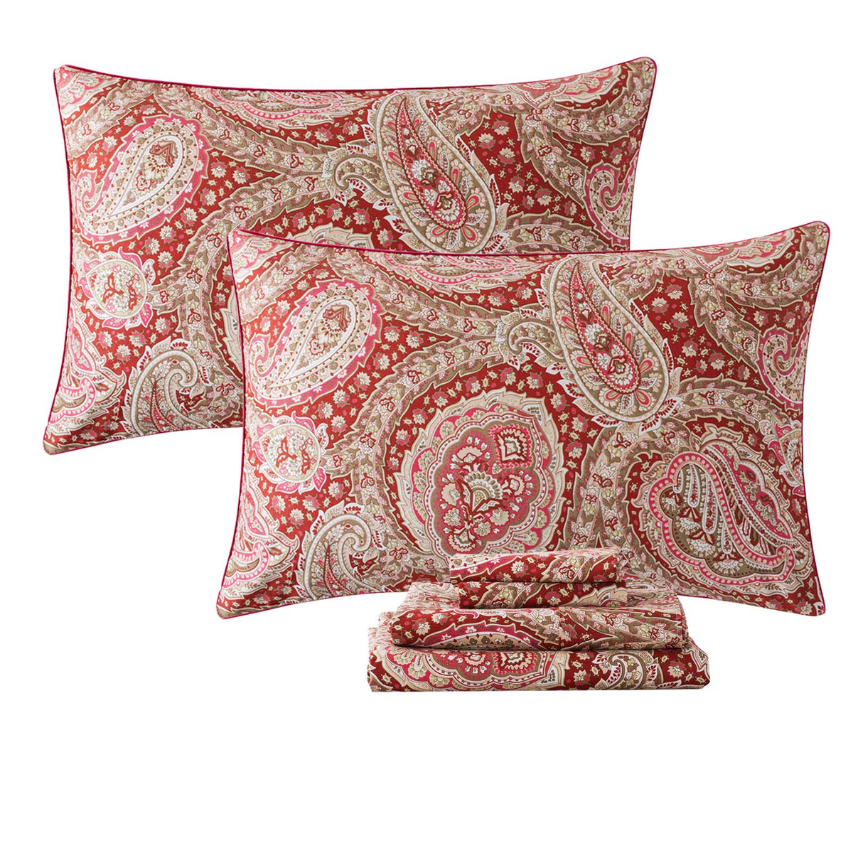 FADFAY Luxury Sheets Set Twin XL Classical Damask Paisley Bedding Luxurious Gold Classy Paisley Bed Sheet Set 100% Cotton Soft Hypoallergenic Deep Pocket Fitted Sheet 4Pcs, Twin XL Size for Dorm Room