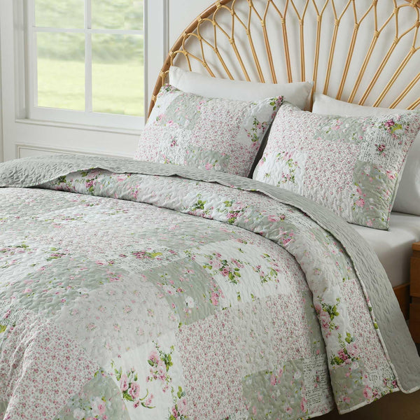 Boryard 3-Piece Patchwork King Quilt Set, Lightweight Soft Bedspread Gray Coverlet (104x90 inches) Spring Bedding Set with 2 Pillow Shams, Grey Plaid