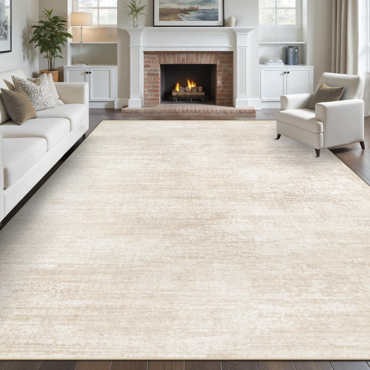 Area Rugs 10x14 Living Room: Washable Rug Modern Abstract Neutral Soft Non-Slip Low-Pile Indoor Large Carpet for Bedroom Dining Room Playroom Home Office (Beige, 10'x14')