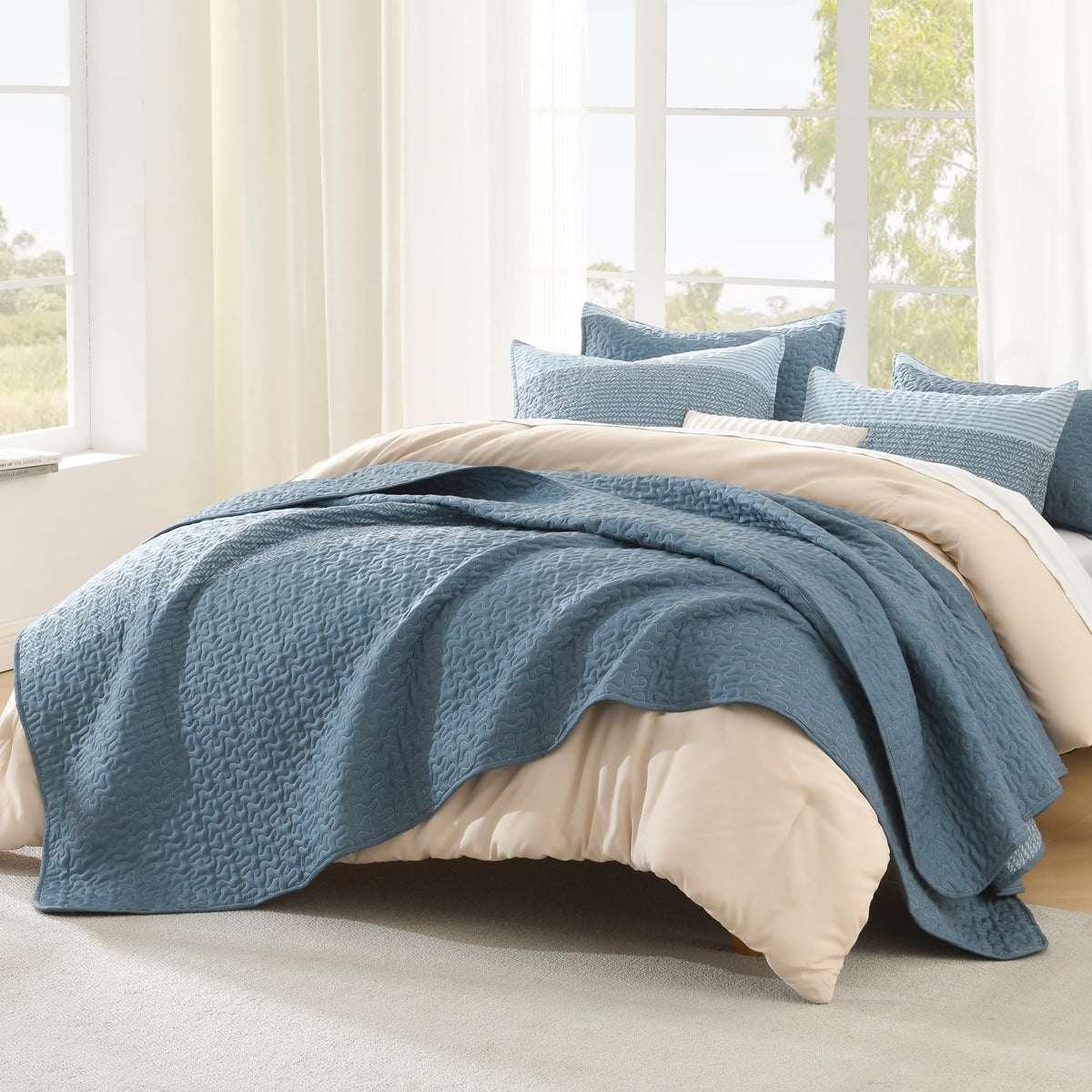 Litanika California King Quilt Set Brown - Cal King Oversized Stripe Comforter Bedspreads & Coverlets - Soft Lightweight Quilted Bedding Set for All Season(1 Quilt, 2 Pillowcases)