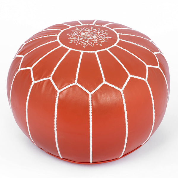 Marrakesh Gallery Moroccan Pouf Cover - Round & Large Ottoman Leather Cover Pouf - Bohemian Living Room Decor - Hassock & Ottoman Footstool - Unstuffed (Round, Pink)