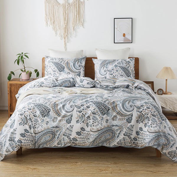 HoneiLife Duvet Cover Sets Twin - 100% Cotton Floral Comforter Cover, 2-PCS Breathable Bedding Set with Zipper Closure & Corner Ties, Wildflower Duvet Cover for All Season Use,Blueblack, King