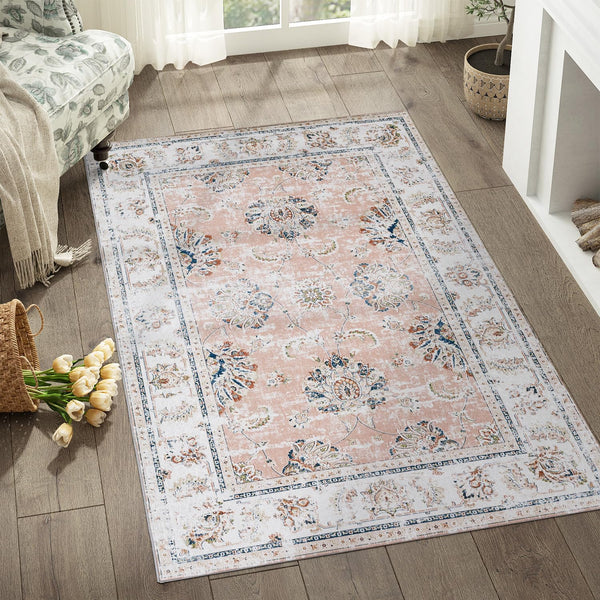 JINCHAN Area Rug 9x12 Rug Boho Living Room Rug Floral Print Washable Large Rug Indoor Soft Distressed Foldable Carpet Thin Rug Bedroom Dining Room Office Farmhouse Grey