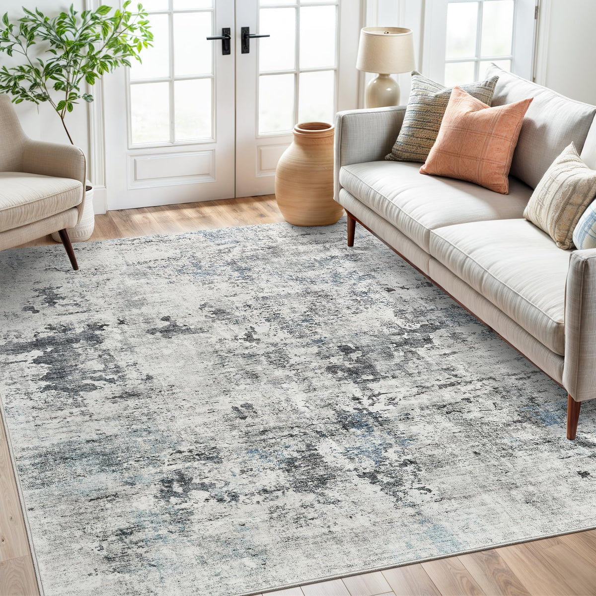 Soalmost 10x14 Area Rugs for Living Room, Non Slip Machine Washable Vintage Rugs, Low Pile Lightweight Large Rug for Bedroom, Dining Room, Home Office Green/Brown