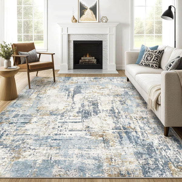 7x10 Area Rug Living Room: Washable Large Abstract Modern Soft Stain Resistant Indoor Floor Rugs Non Slip Accent Carpet for Bedroom Nursery Playroom Office Dining Room Dorm Home House- Black Grey