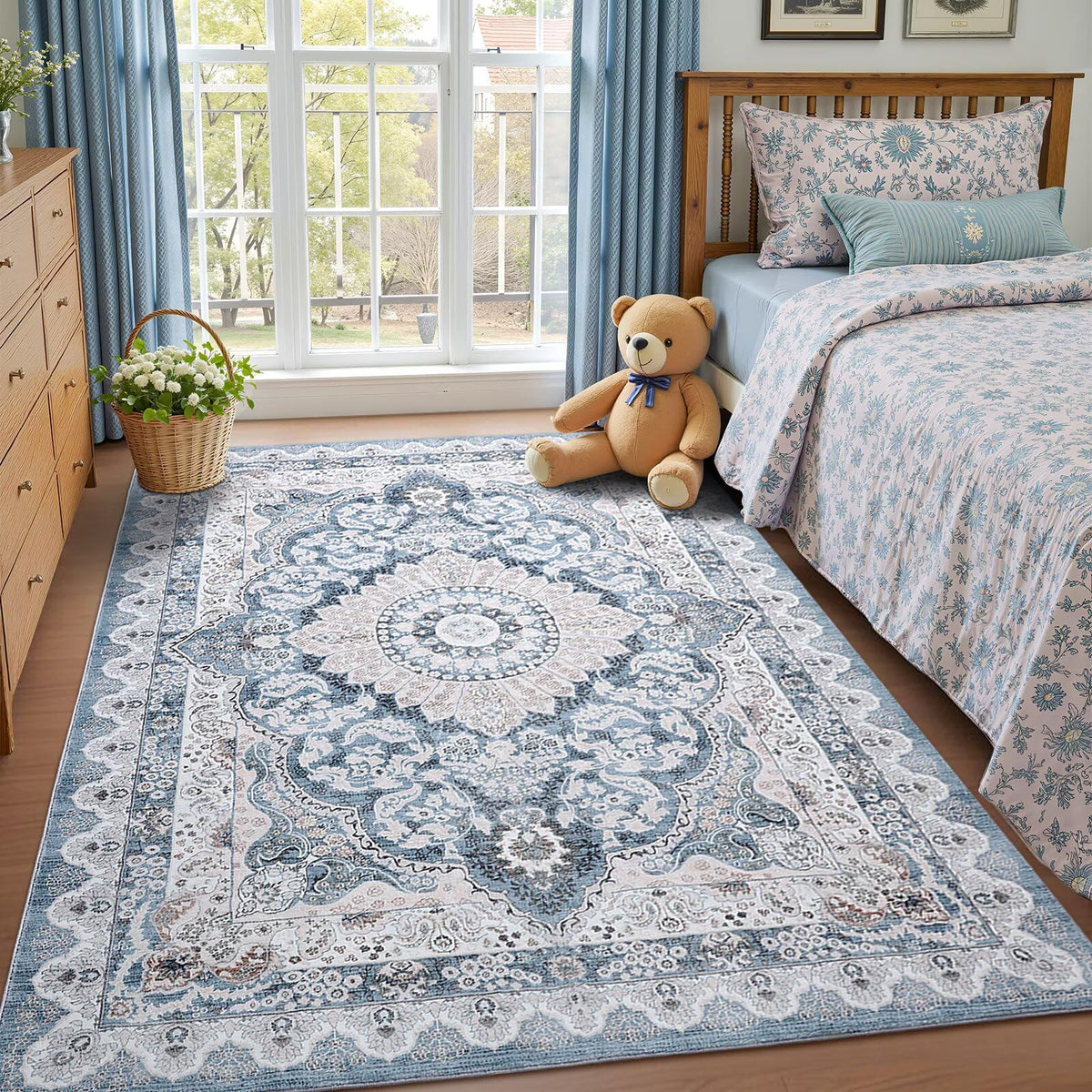 Macgace Modern Abstract Rugs for Living Room, 6'x9' Galaxy Washable Area Rug with Non Slip Backing for Bedroom, Soft Floor Covering Contemporary Carpet for Dining Room Kitchen Home Office