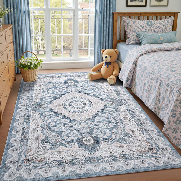 Macgace Modern Abstract Rugs for Living Room, 6'x9' Galaxy Washable Area Rug with Non Slip Backing for Bedroom, Soft Floor Covering Contemporary Carpet for Dining Room Kitchen Home Office