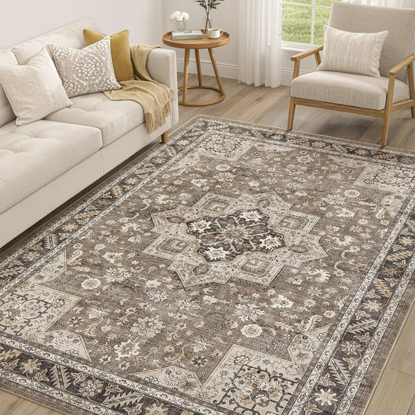 Vintage Living Room Area Rug 9x12 - Large Soft Washable Oriental Traditional Distressed Farmhouse Rugs for Bedroom - Indoor Floor Accent Carpet for Home Office House Decor - Denim Blue