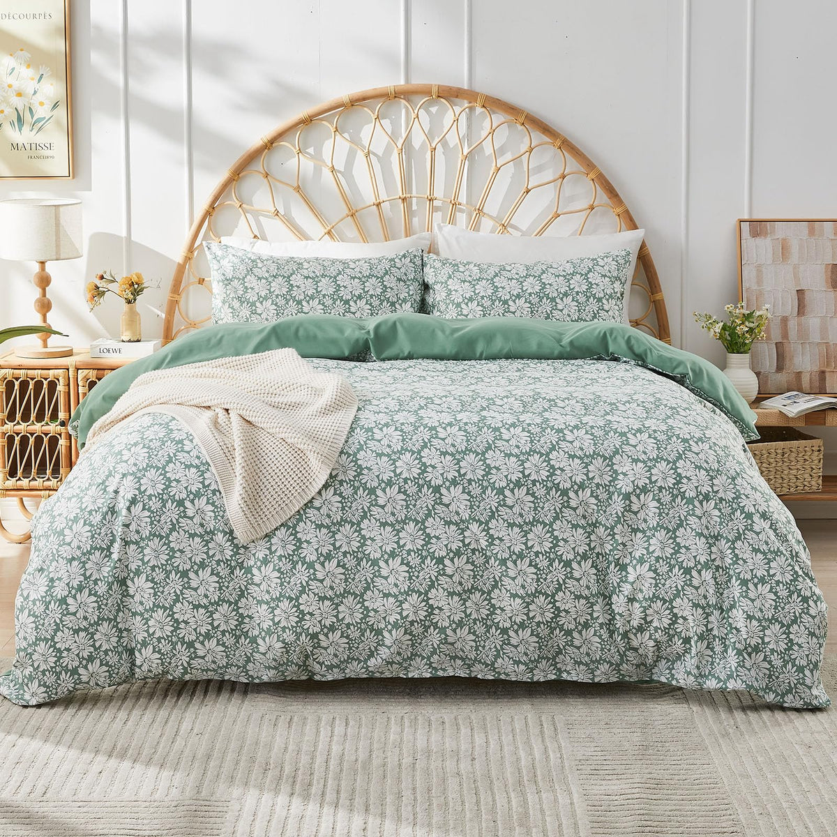 Gogreen Twin Duvet Cover Floral, Soft & Breathable Microfiber 3 Pieces Bedding Sets, Pattern Twin Comfy Duvet Cover, with Zipper Closure (Light Pink Flower, Twin)