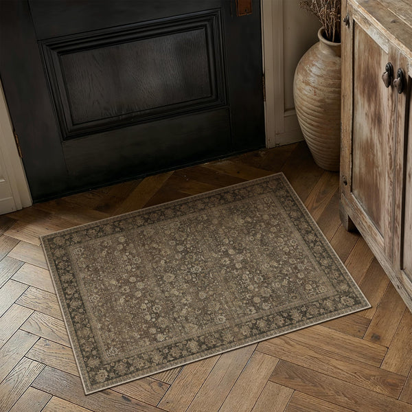 HUGEAR 5x8 Machine Washable Rugs Brown Hallway Area Rug Indoor Accent Rug Floral Low Pile Carpet Soft Throw Aesthetic Rug Bedroom Living Room Office Dining Room Kitchen Laundry Room Non Slip