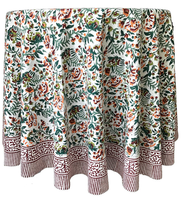 ATOSII Roma Blue 100% Cotton Boho Round Fall Tablecloth, Handblock Floral Print Table Cloth Linen for Kitchen Dining I Parties, Outdoors, Weddings, Christmas, Thanksgiving Home Decor 60" Inches Round