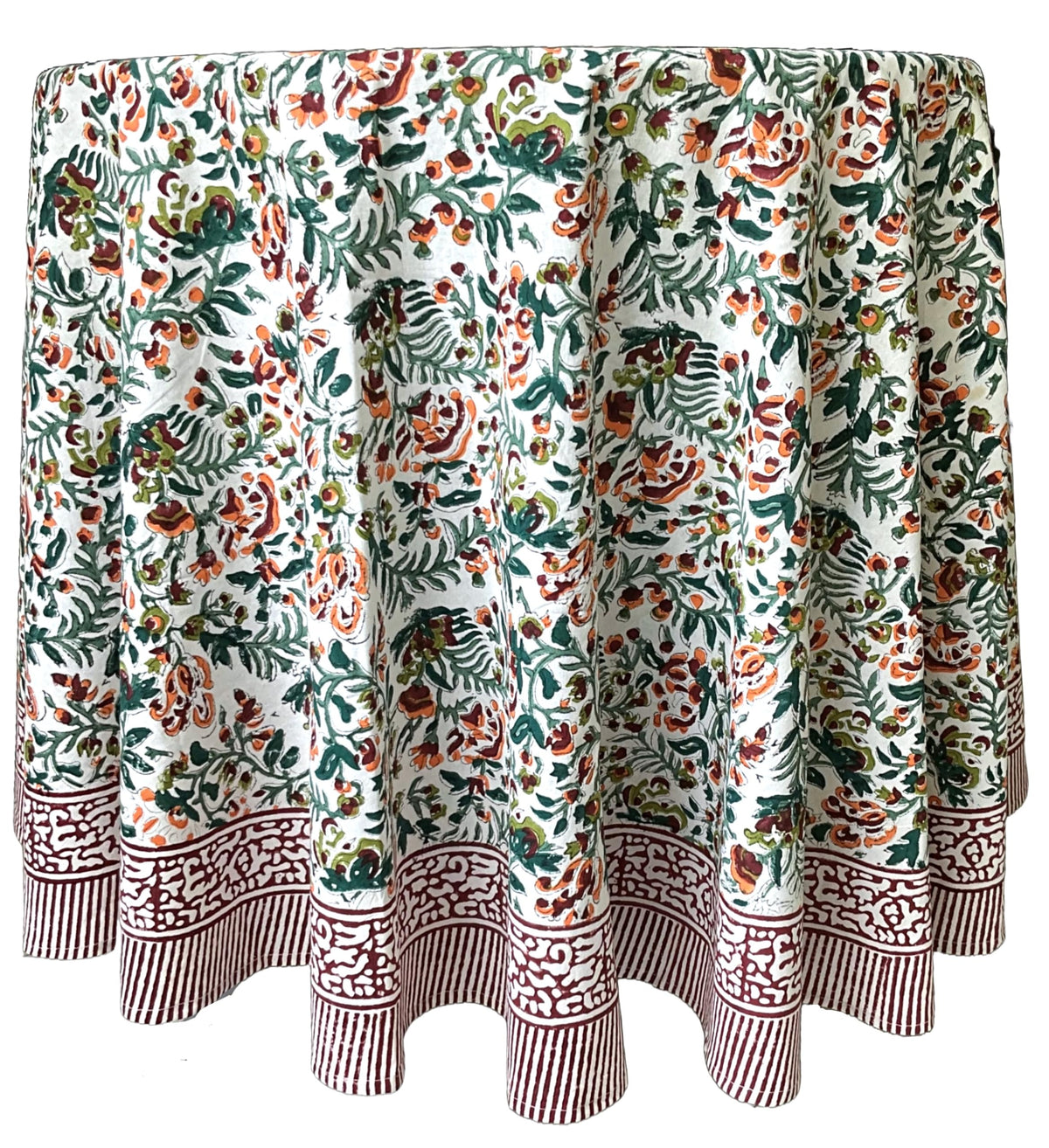 ATOSII Roma Blue 100% Cotton Boho Round Fall Tablecloth, Handblock Floral Print Table Cloth Linen for Kitchen Dining I Parties, Outdoors, Weddings, Christmas, Thanksgiving Home Decor 60" Inches Round